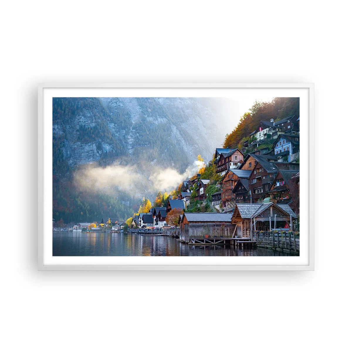 Plakát v bílém rámu - Alpská krajina - 91x61 cm