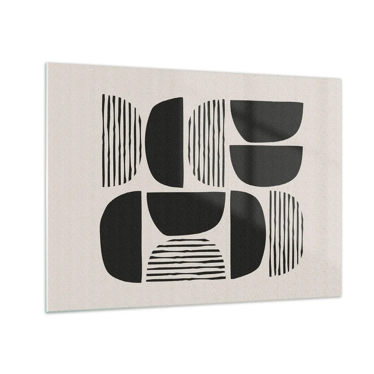 Obraz na skle - Abstraktní kompozice geometrických tvarů s čarami - 70x50cm - Polovičaté soustavy - Moderní nástěnná dekorace do obývacího pokoje a ložnice ARTTOR