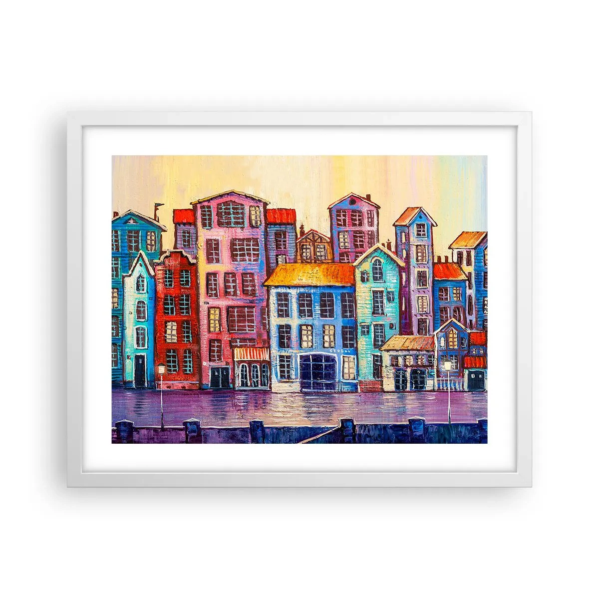 Plakát v bílém rámu - Město jako z pohádky - 50x40 cm