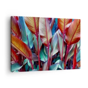 Obraz na plátně - Barevné listy tropických rostlin v houští - 70x50cm - Barevná houština - Moderní nástěnná dekorace do obývacího pokoje a ložnice ARTTOR