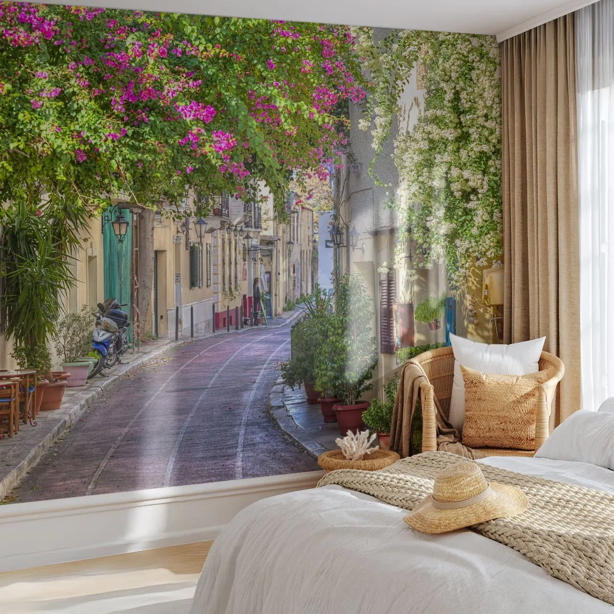 Fototapeta na míru Premium Canvas - Kvetoucí zákoutí - Architektura, Řecko, Město