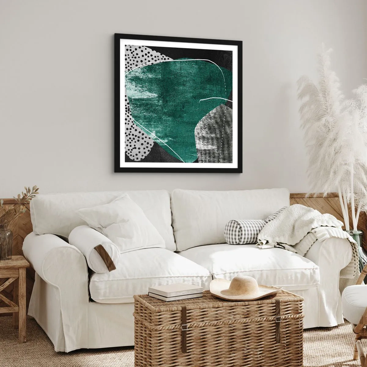 Plakát v černém rámu - Barevná abstrakce se zlatou vločkou - 60x60 cm