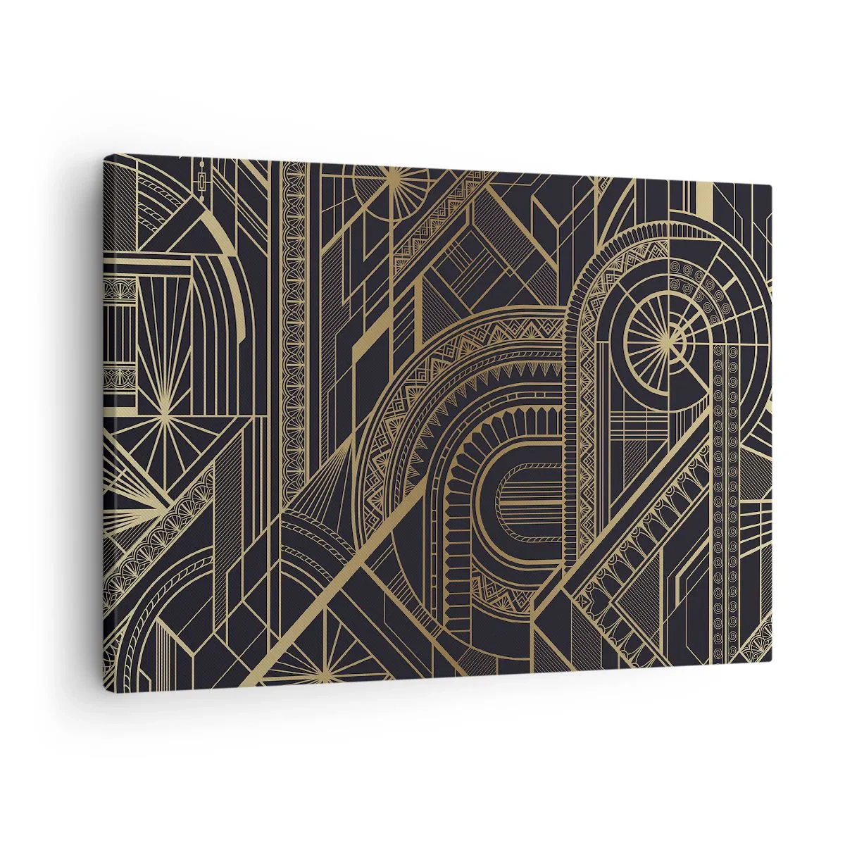 Obraz na plátně - Zlaté geometrické vzory na černém pozadí ve stylu Art Deco - 70x50cm - Koncepty, nápady, plány - Moderní nástěnná dekorace do obývacího pokoje a ložnice ARTTOR