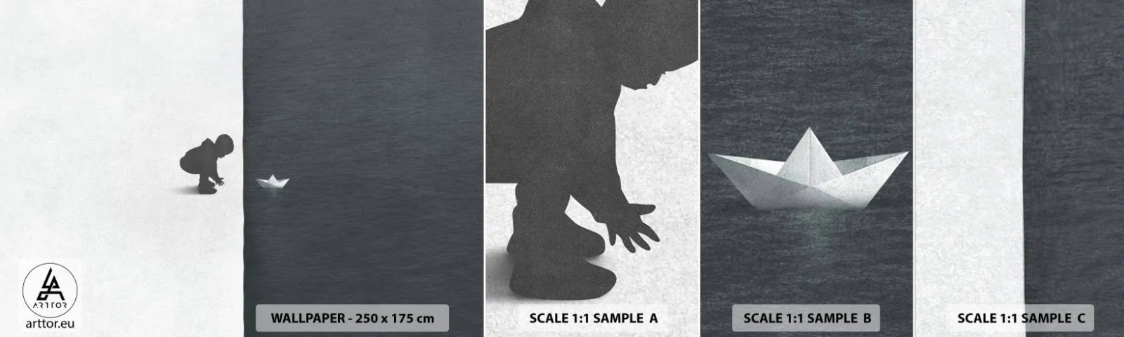 Vzor Fototapety Samolepicí Deluxe Sticker - Velká výprava - Dítě, Černý a bílý, Voda - 100x30 cm