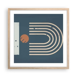 Plakát v rámu světlý dub - Geometrie v námořnické modři - 50x50 cm
