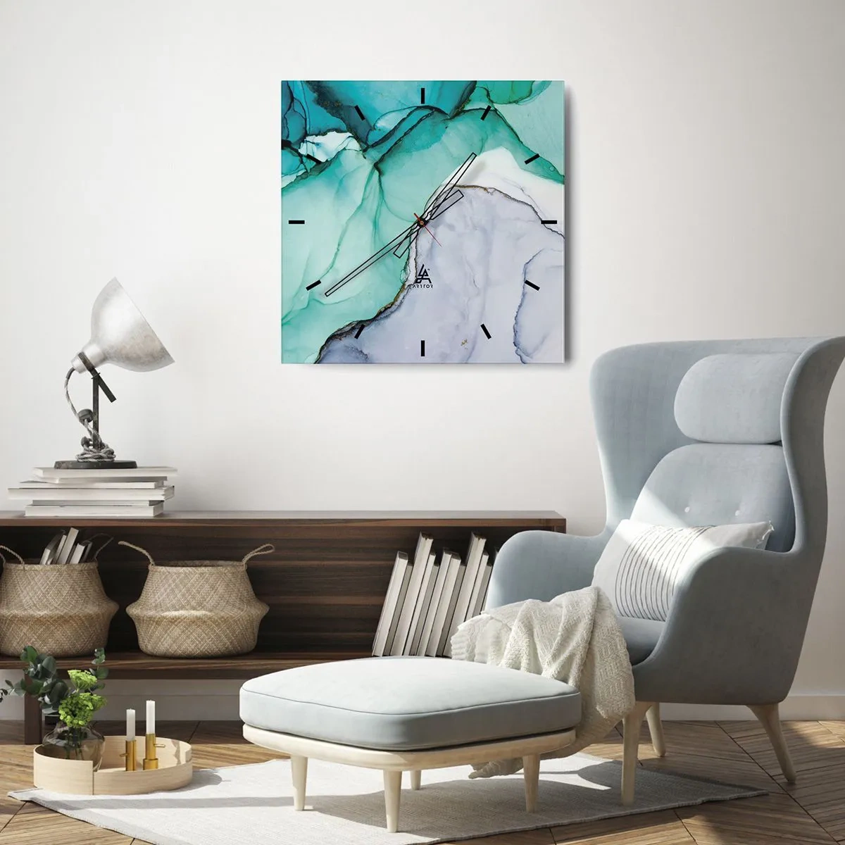 Nástěnné hodiny - Studie v tyrkysové - 30x30 cm