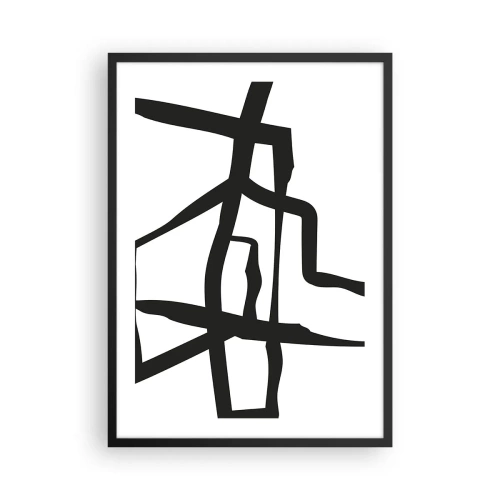Plakát v černém rámu - Abstraktní kompozice černých čar na bílém pozadí - 50x70cm - Černobílá konstrukce - Moderní nástěnná dekorace do obývacího pokoje a ložnice ARTTOR