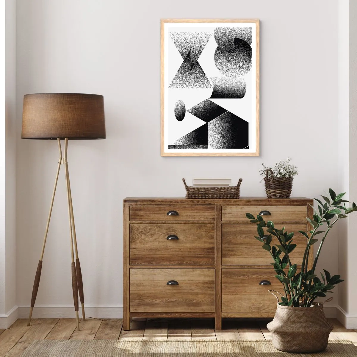 Plakát v rámu světlý dub - Úhly a ovály - 40x50 cm