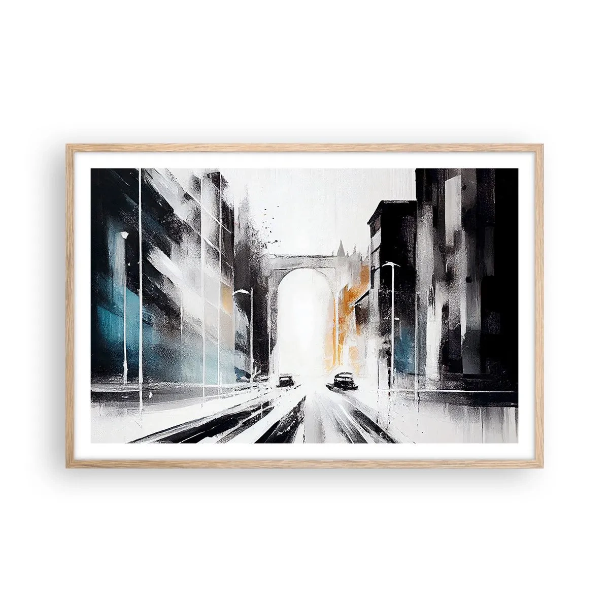 Plakát v rámu světlý dub - Studie města: architektura a pohyb - 91x61 cm