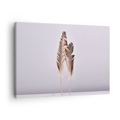 Obraz na plátně - Jemné peří na světlém pozadí v minimalistickém stylu - 70x50cm - Proti nicotě - Moderní nástěnná dekorace do obývacího pokoje a ložnice ARTTOR