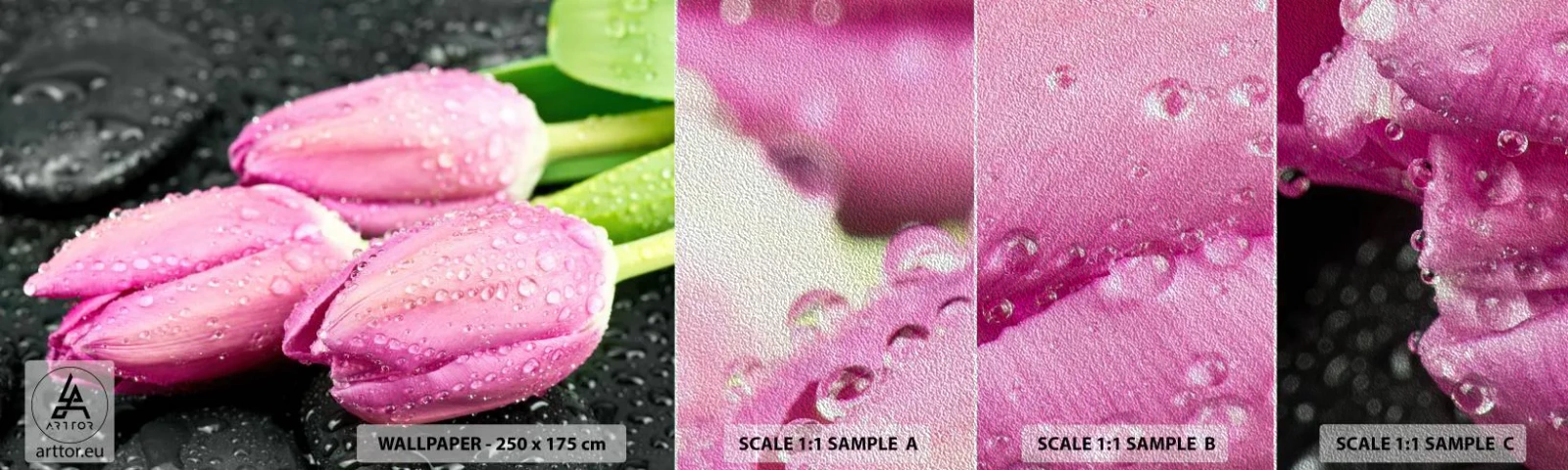 Vzor Fototapety Premium Sand - Liliová trojice na černém kameni - Květiny, tulipány, Kytice květin - 100x30 cm