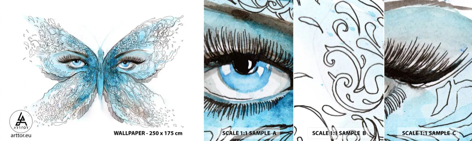 Fototapeta Vzorek Standard Eco - Sýkora modřinka eros - Abstrakce, Motýl, Ženské oči - 100x30 cm