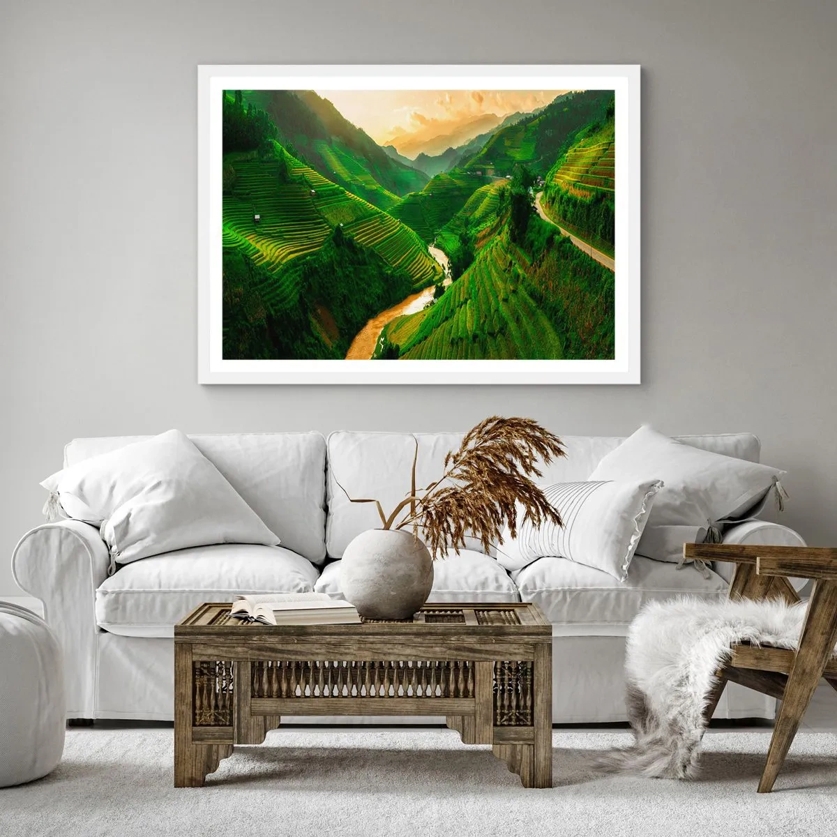 Plakát v bílém rámu - Vietnamské údolí - 60x60 cm
