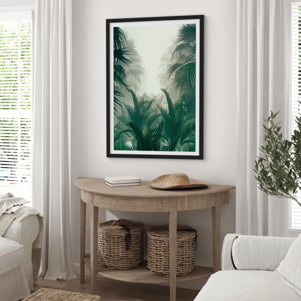 Plakát v černém rámu - Tropická vegetace v mlhavém prostředí - 50x70cm - Tropická záhada - Moderní nástěnná dekorace do obývacího pokoje a ložnice ARTTOR