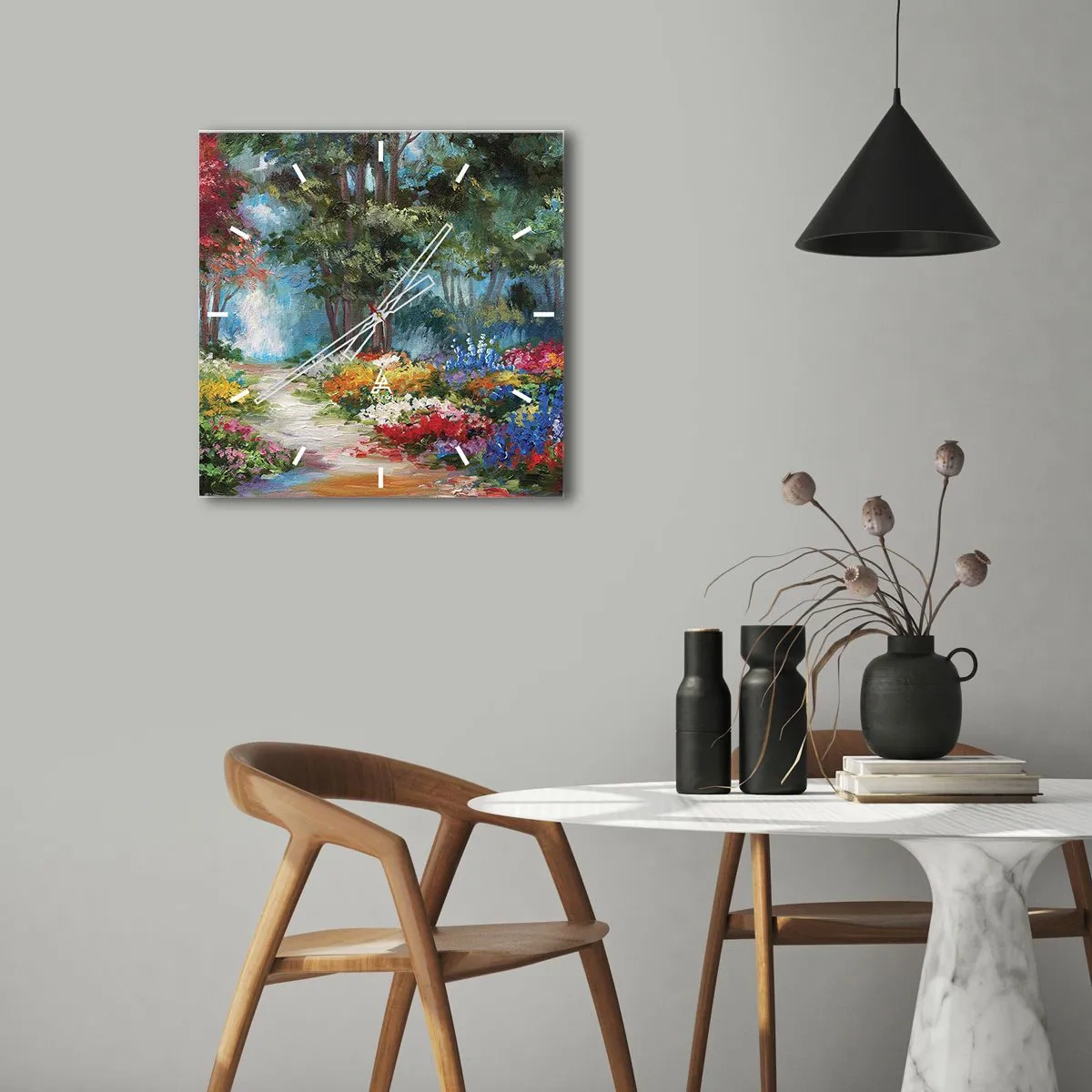 Nástěnné hodiny - Lesní zahrada, květinový les - 30x30 cm
