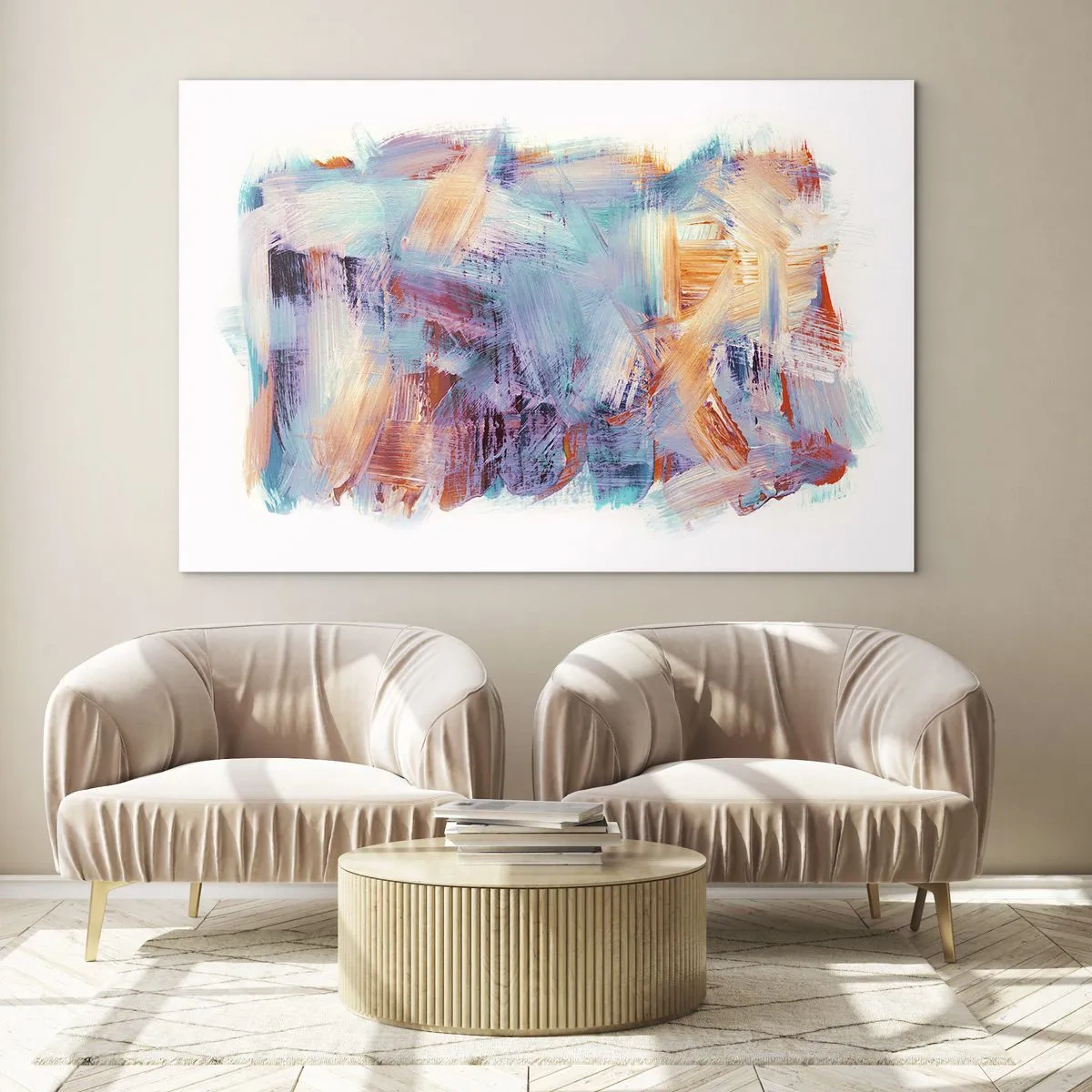 Obraz na skle - Barevné tahy štětcem v pastelové abstrakci - 70x50cm - Barevný nepořádek - Moderní nástěnná dekorace do obývacího pokoje a ložnice ARTTOR