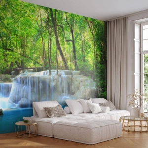 Fototapeta Premium Canvas - Utonout v tyrkysu a zeleni - Krajina, Vodopád, Kaskáda - 400x280 cm