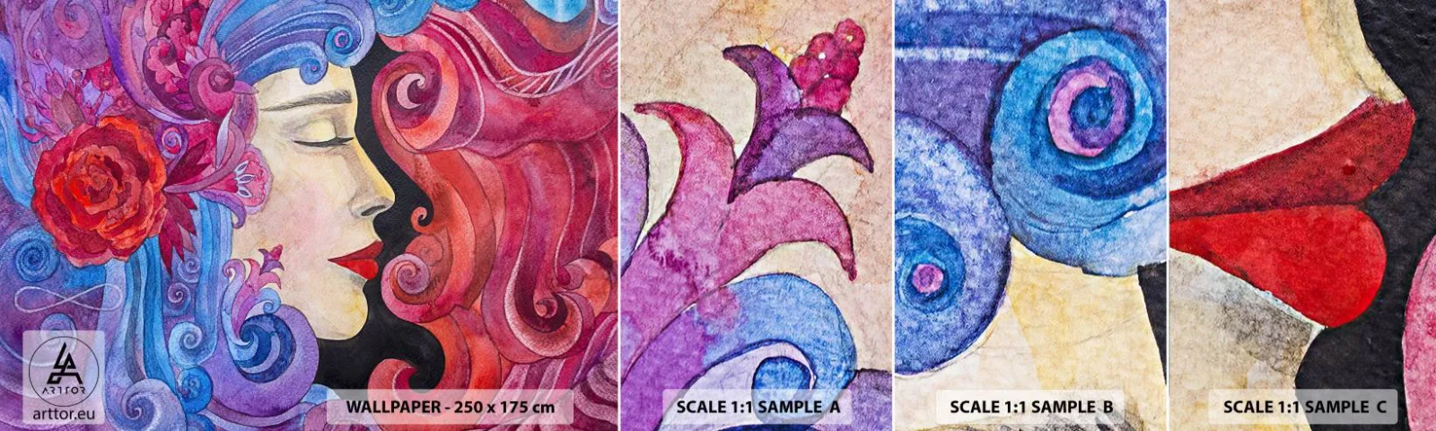 Vzor Fototapety Samolepicí Deluxe Sticker - Secese stále živá - Žena, Květiny, Bohyně - 100x30 cm