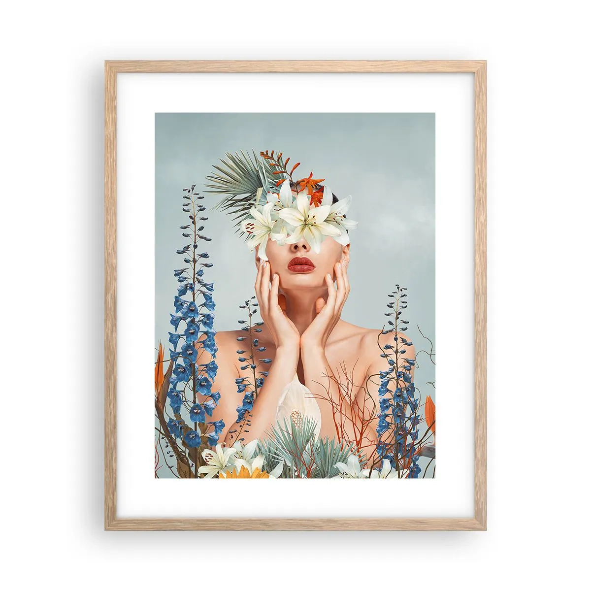 Plakát v rámu světlý dub - Žena – květina - 40x50 cm