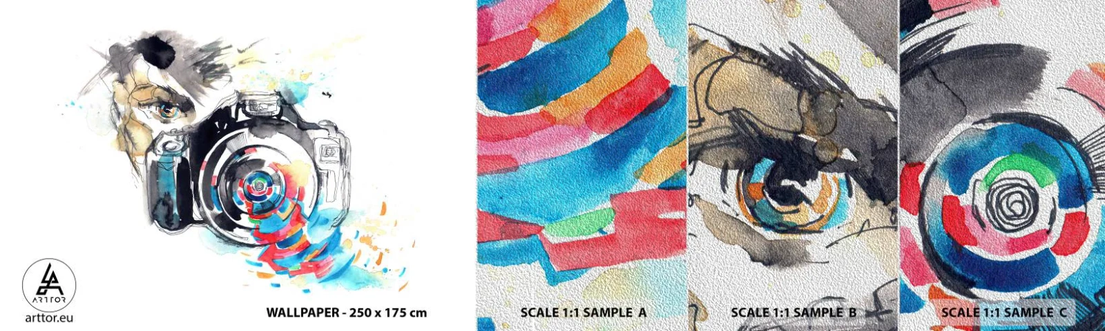 Vzor Fototapety Premium Sand - Okem objektivu - Abstrakce, Fotoaparát, Fotograf - 100x30 cm