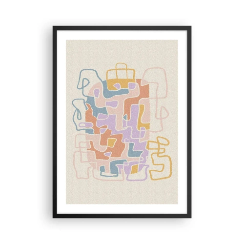 Plakát v černém rámu - Barevná abstrakce s nepravidelnými liniemi na světlém pozadí - 50x70cm - Labyrint – veselé dobrodružství - Moderní nástěnná dekorace do obývacího pokoje a ložnice ARTTOR