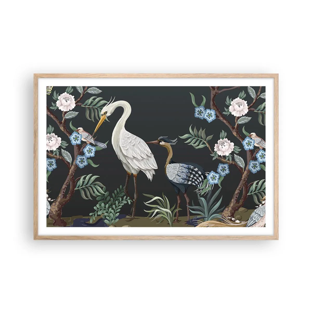 Plakát v rámu světlý dub - Ptačí průvod - 91x61 cm