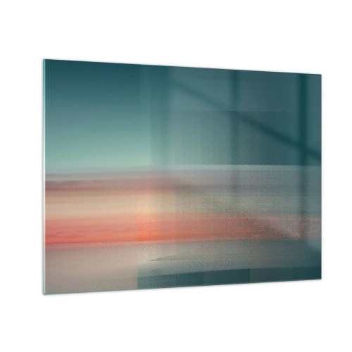 Obraz na skle - Pastelová abstrakce připomínající světelné vlny při západu slunce. - 70x50cm - Abstrakce: vlny světla - Moderní nástěnná dekorace do obývacího pokoje a ložnice ARTTOR