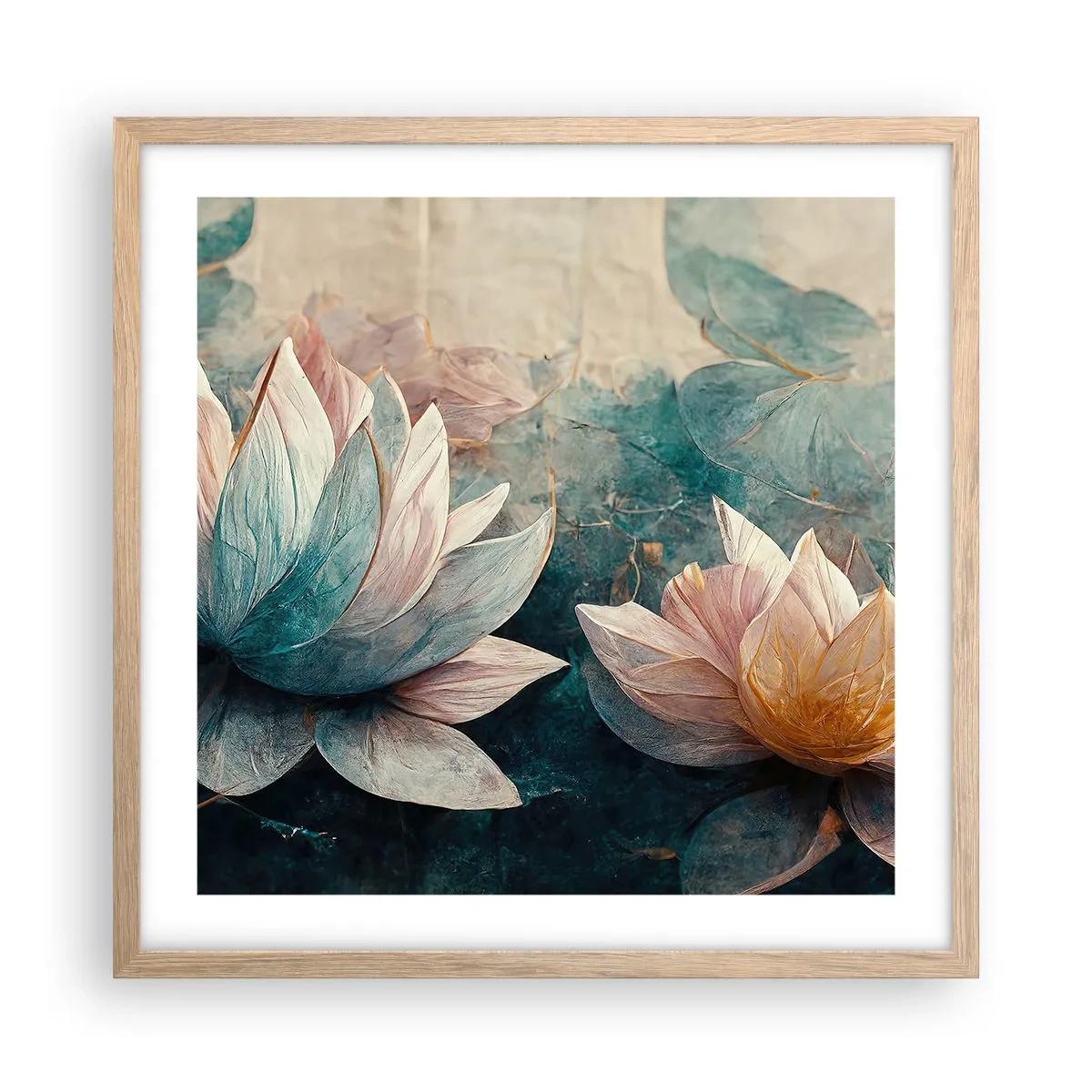 Plakát v rámu světlý dub - Hvězdy a jezero - 50x50 cm