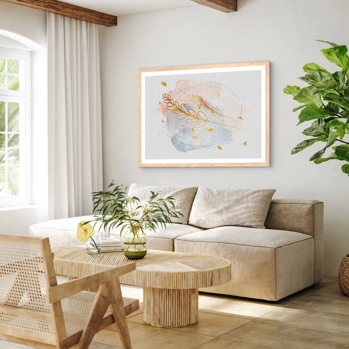 Plakát v rámu světlý dub - Zlatý závan - 100x70 cm