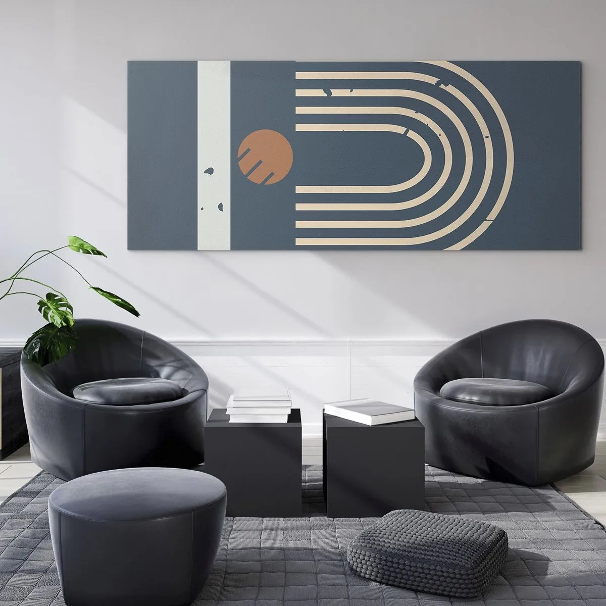 Obraz na skle - Geometrie v námořnické modři - 100x40 cm