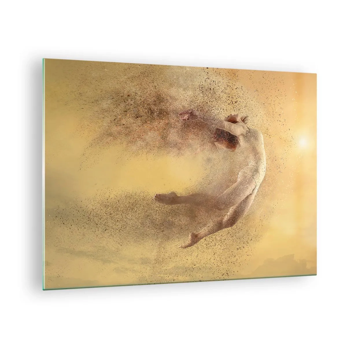 Obraz na skle - Tanečnice v dynamické kompozici na zlatém pozadí - 70x50cm - V tanečním vytržení - Moderní nástěnná dekorace do obývacího pokoje a ložnice ARTTOR