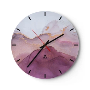 Nástěnné hodiny - Abstraktní vlny v odstínech šeříku, fialové a zlaté - 30x30cm - Fialové a lilové vlny - Moderní nástěnná dekorace do obývacího pokoje, kuchyně a ložnice ARTTOR