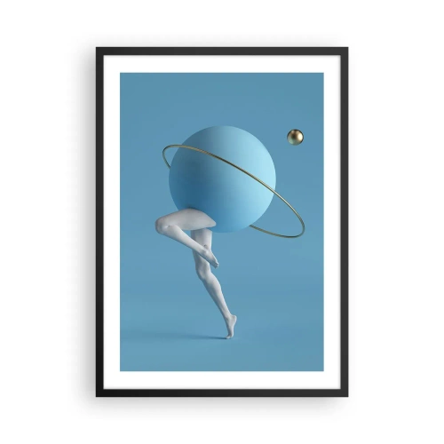 Plakát v černém rámu - Postava s planetou místo hlavy v surrealistické kompozici - 50x70cm - Šílenství planet - Moderní nástěnná dekorace do obývacího pokoje a ložnice ARTTOR