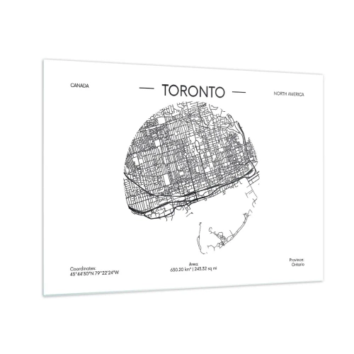 Obraz na skle - Minimalistická mapa Toronta s uliční mřížkou. - 70x50cm - Anatomie Toronta - Moderní nástěnná dekorace do obývacího pokoje a ložnice ARTTOR