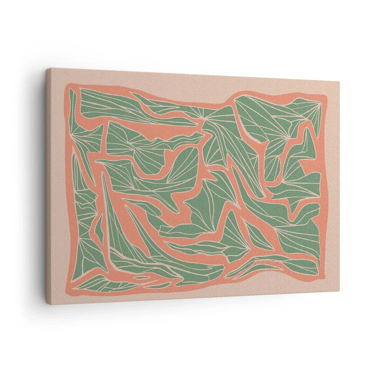 Obraz na plátně - Rostlinný vzor v odstínech zelené a oranžové - 70x50cm - Souboj korálů a zeleně - Moderní nástěnná dekorace do obývacího pokoje a ložnice ARTTOR