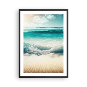 Plakát v černém rámu - Tyrkysové vlny narážející do zlatavého písku pláže - 50x70cm - Klid oceánu - Moderní nástěnná dekorace do obývacího pokoje a ložnice ARTTOR