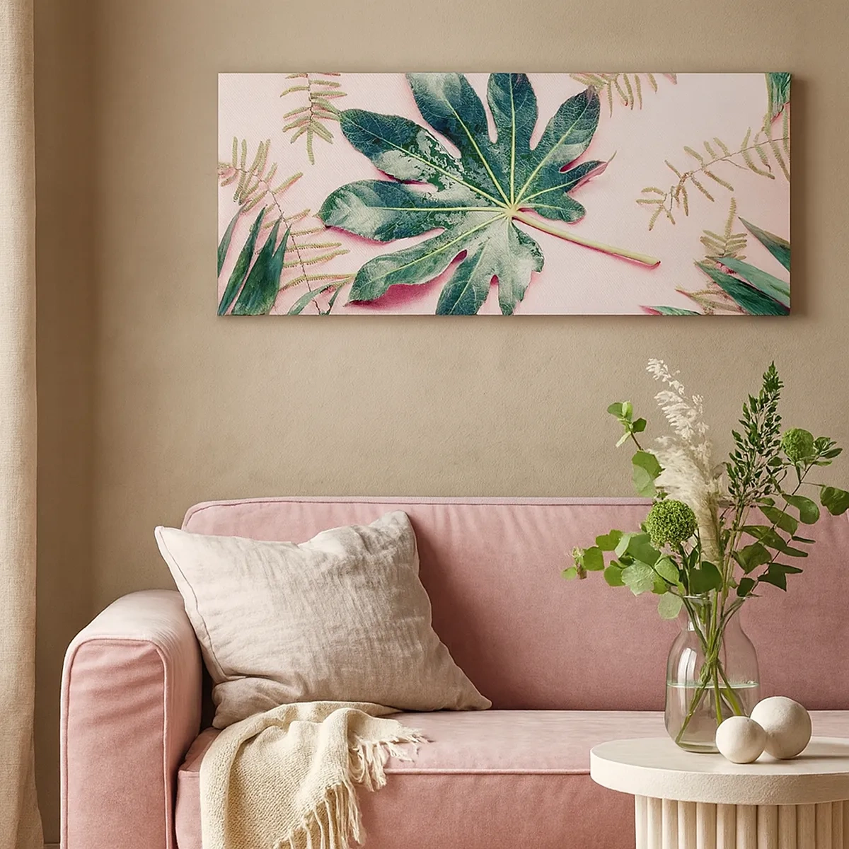 Obraz na plátně - Studie zelené na růžovém pozadí - 30x30 cm