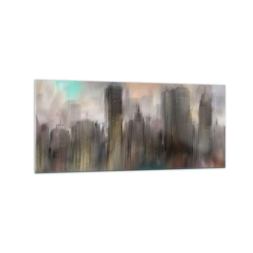 Obraz na skle - Kompozice z oceli, kamene a mlhy - 120x50 cm