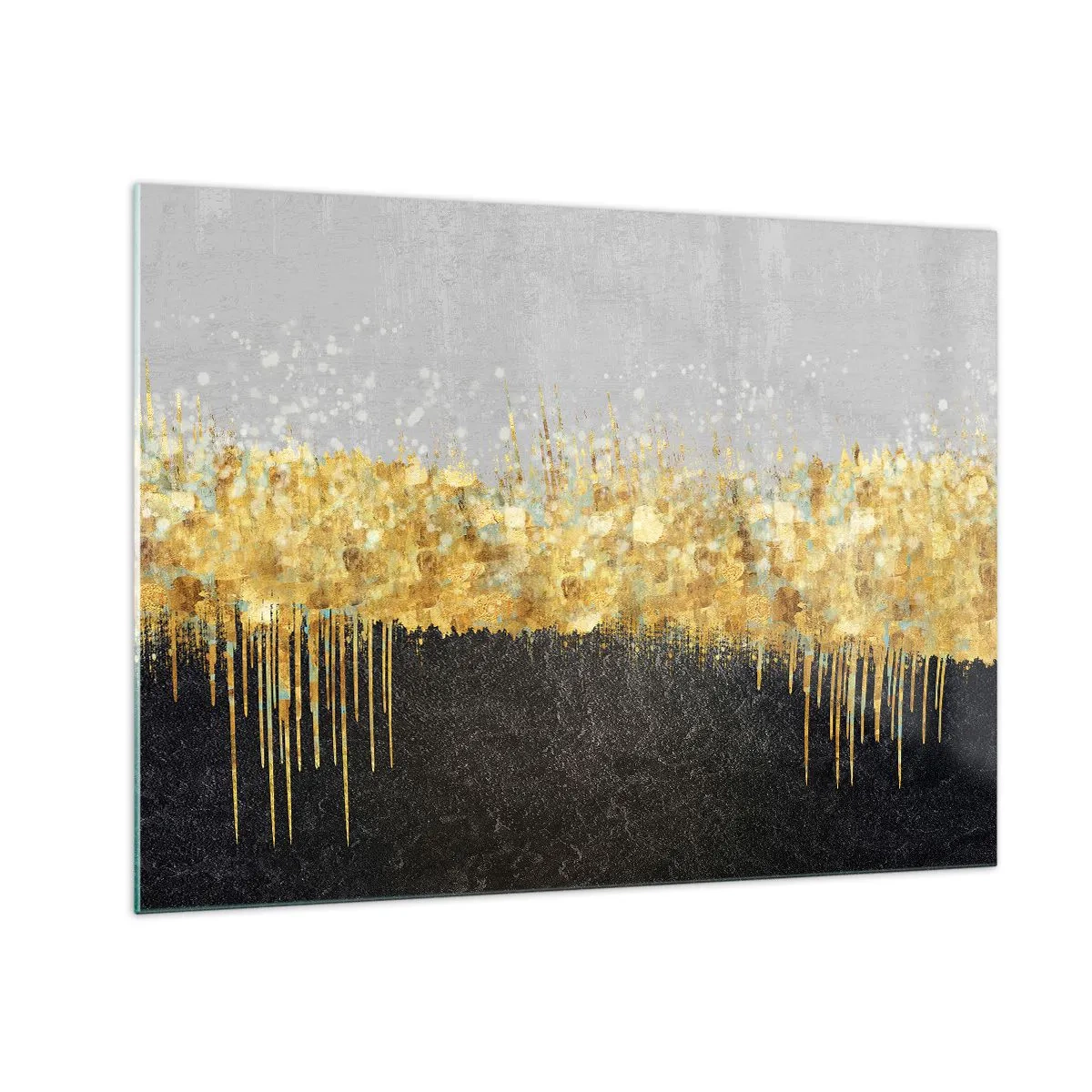 Obraz na skle - Zlatá abstrakce s kontrastem černé a šedé - 70x50cm - Dovnitř a vzhůru - Moderní nástěnná dekorace do obývacího pokoje a ložnice ARTTOR
