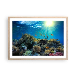 Plakát v rámu světlý dub - Podvodní poklady - 70x50 cm