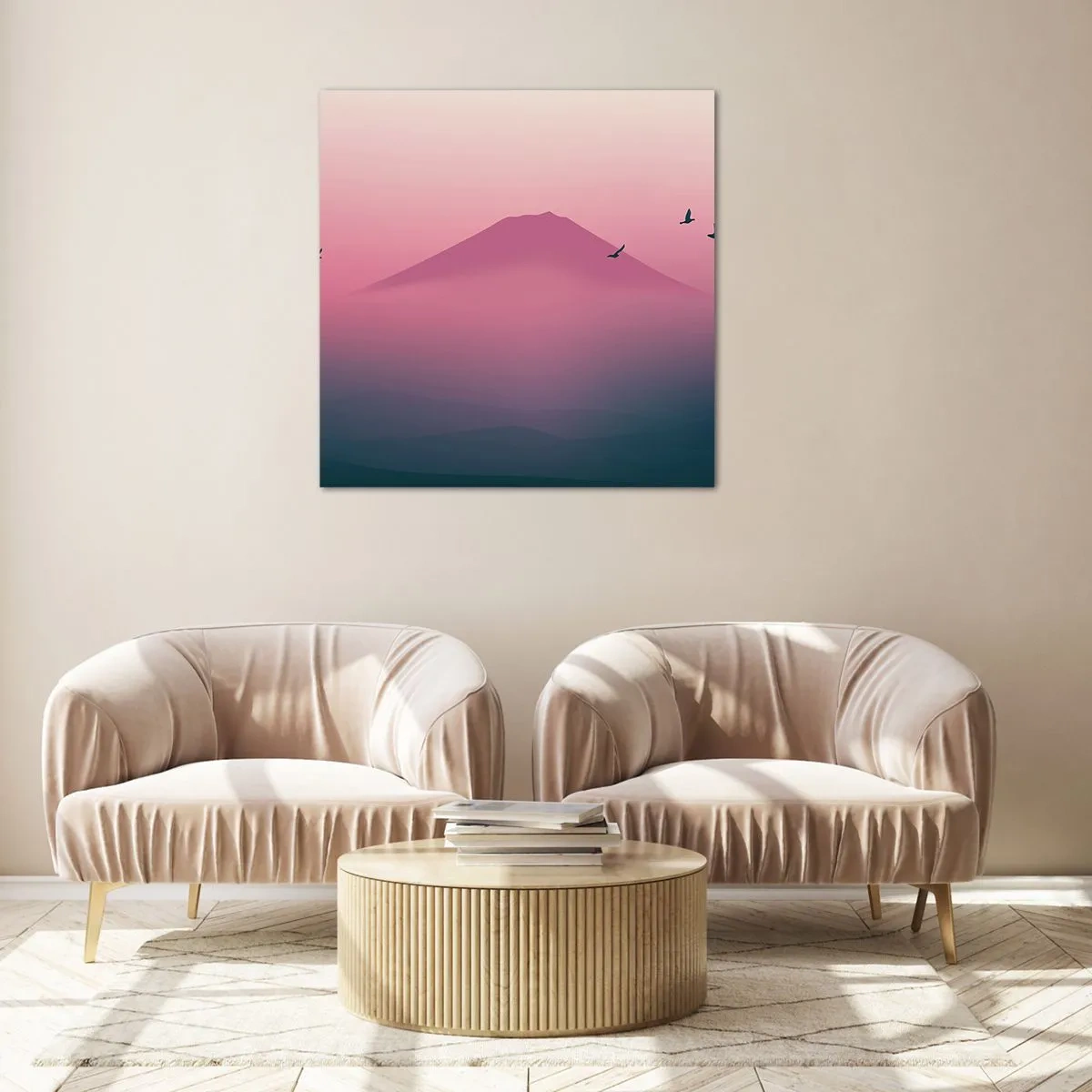 Obraz na skle - Poutníci nad oblaky - 30x30 cm