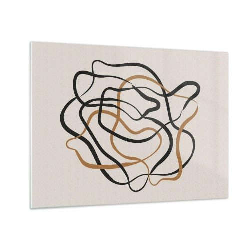Obraz na skle - Abstraktní spleť čar v černé a hnědé barvě. - 70x50cm - Všechno se pokroutilo - Moderní nástěnná dekorace do obývacího pokoje a ložnice ARTTOR