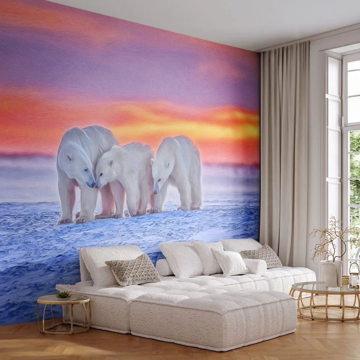 Fototapeta Samolepicí Deluxe Sticker - Stačí rodinné teplo - Zvířata, Lední medvěd, Sníh - 250x175 cm