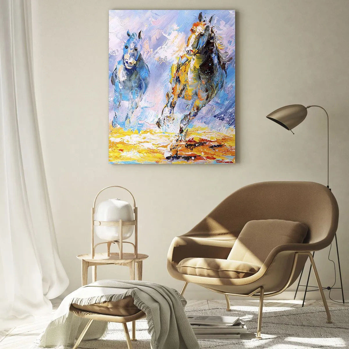 Obraz na skle - Cválající skrze září - 70x100 cm