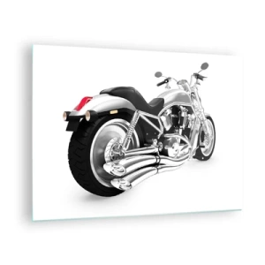 Obraz na skle - Chromovaný motocykl v moderním stylu na bílém pozadí - 70x50cm - Sny sběratele - Moderní nástěnná dekorace do obývacího pokoje a ložnice ARTTOR
