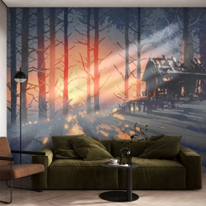 Fototapeta Samolepicí Deluxe Sticker - Dívá se tu jenom slunce - Krajina, Lesní chata, Les - 400x280 cm