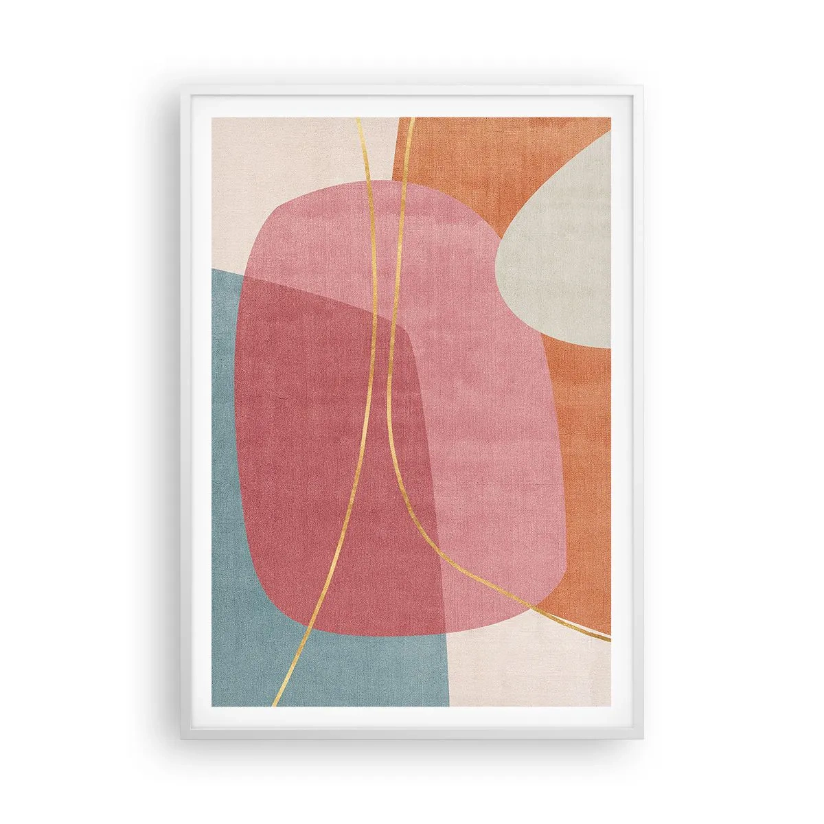 Plakát v bílém rámu - Pastelová kompozice se zlatou nití - 70x100 cm