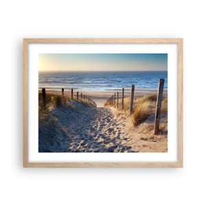 Plakát v rámu světlý dub - Šumění moře, zpěv ptáků, divoká pláž uprostřed trávy… - 50x40 cm
