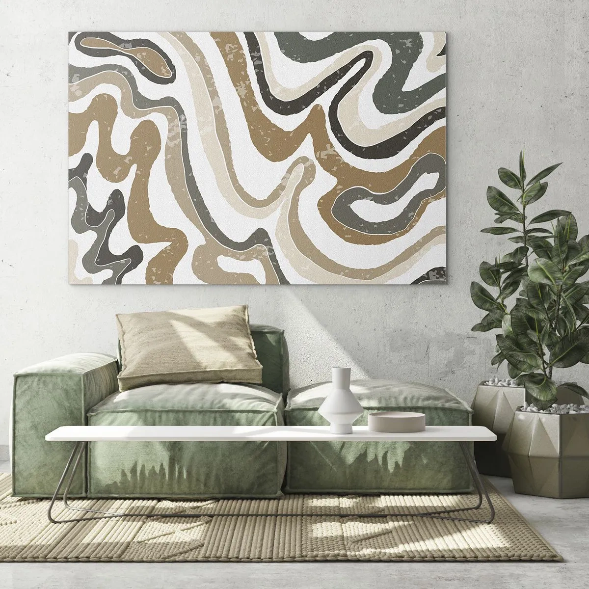 Obraz na skle - Abstraktní vzor v zemitých barvách - 70x50cm - Meandry zemitých barev - Moderní nástěnná dekorace do obývacího pokoje a ložnice ARTTOR