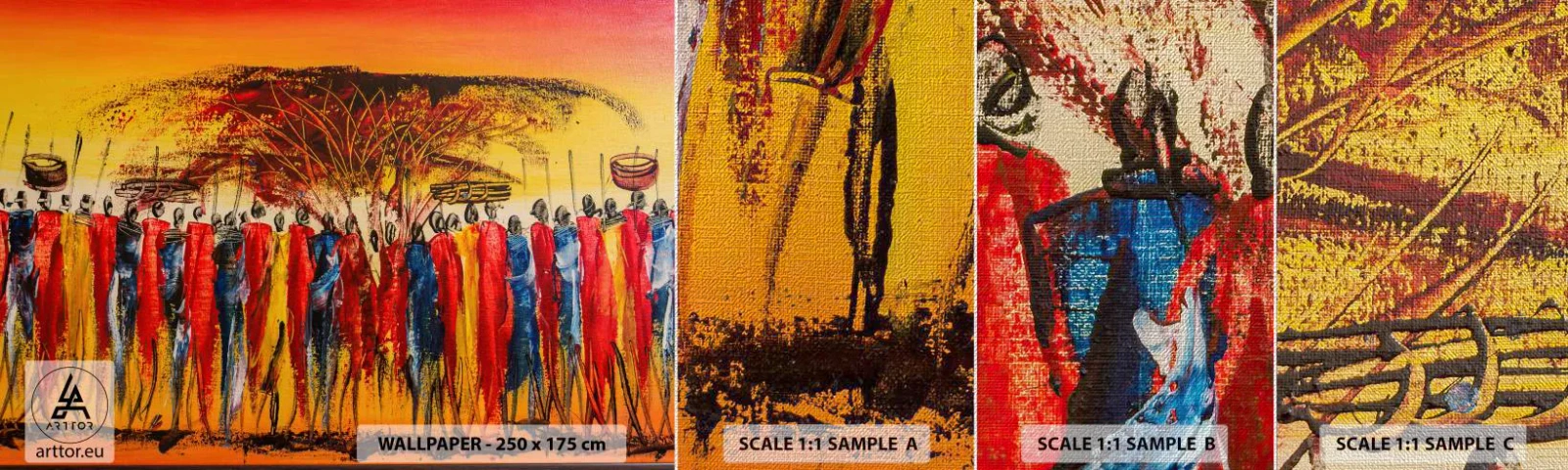 Vzor Fototapety Premium Canvas - Tam, tam, tam, tam jdou - Kus, Lidé, Afrika - 100x30 cm